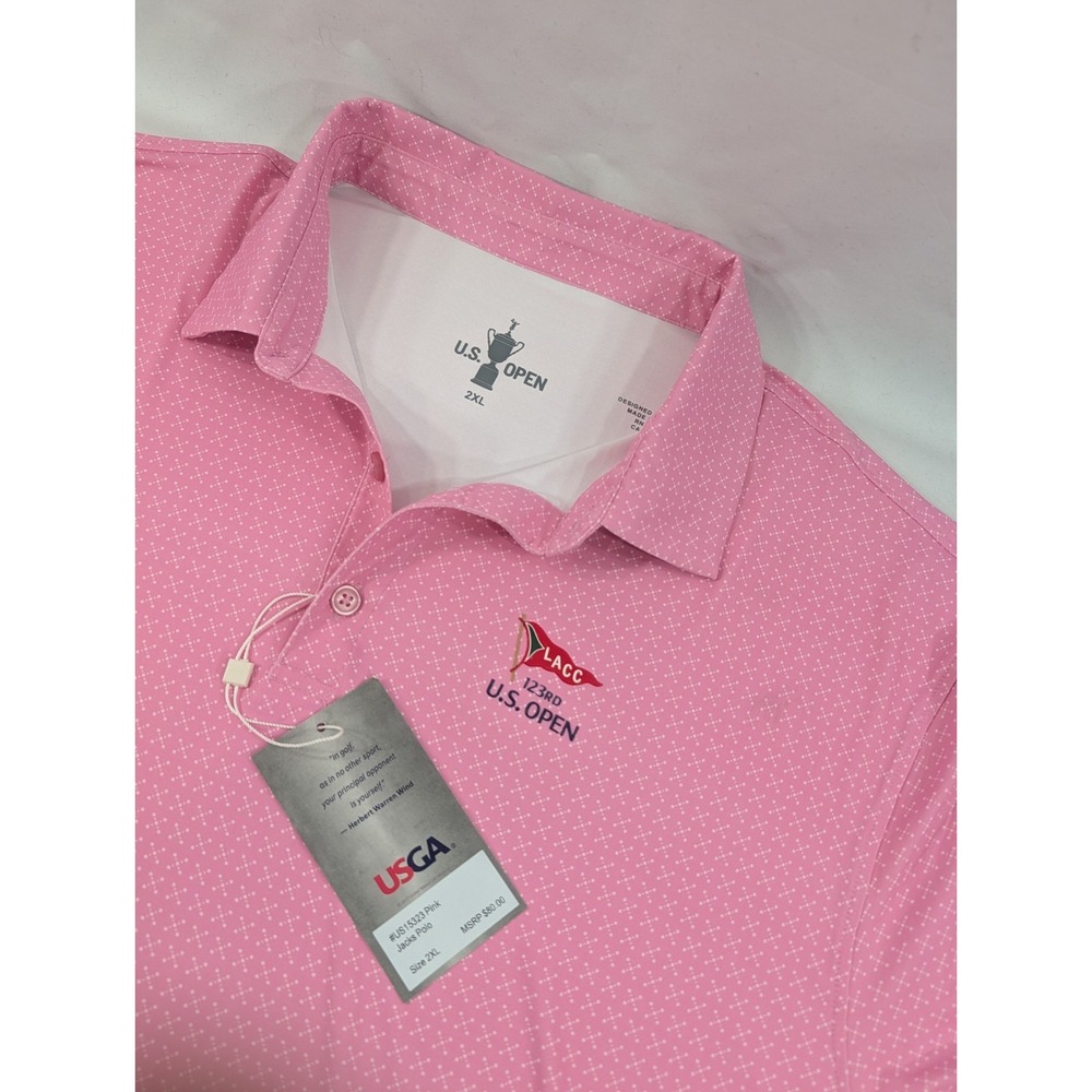 USGA PGA 123rd US Open LACC Men's All Over‎ Print Polo Shirt Size XXL NWT Pink